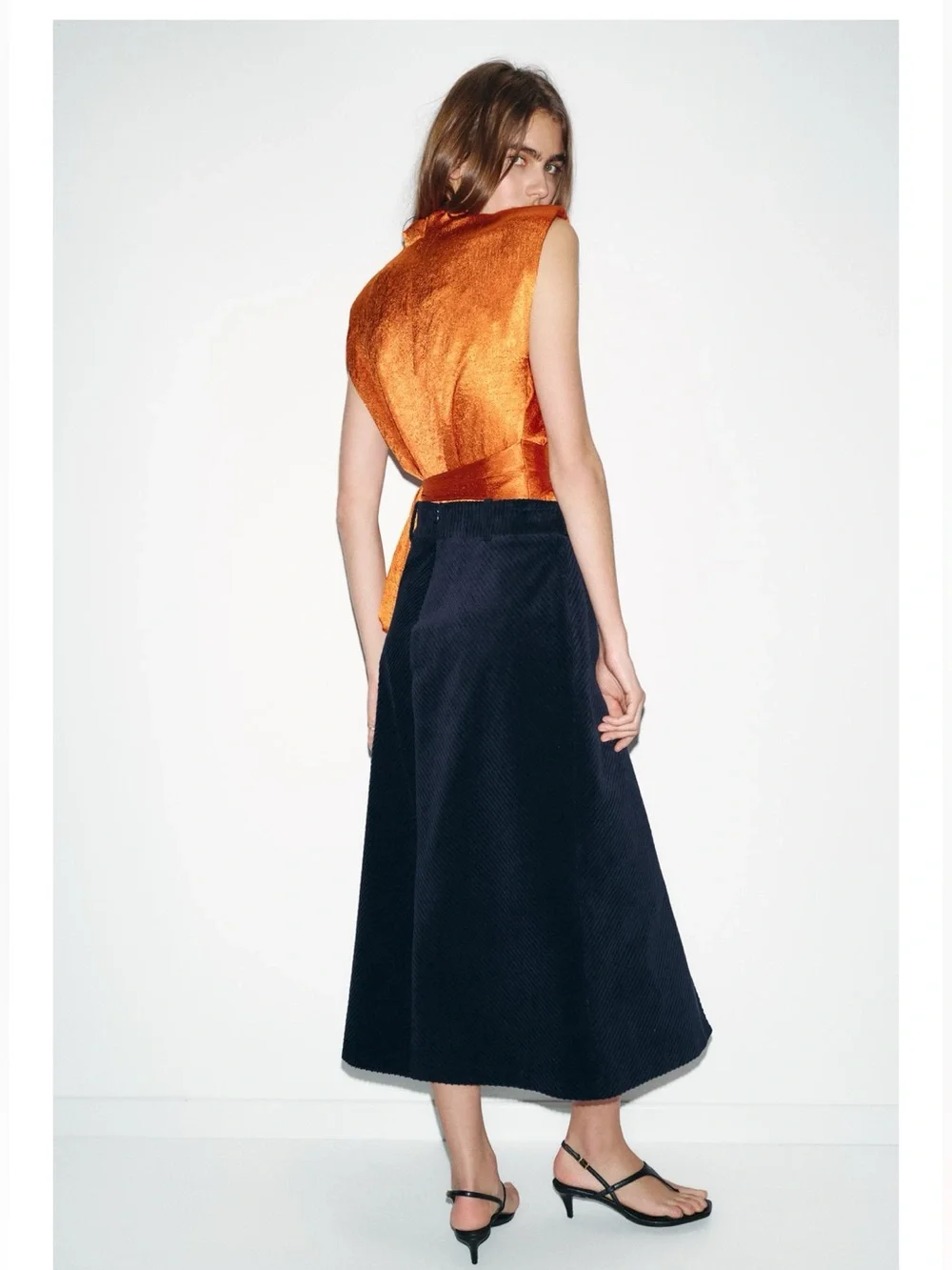 ZARA STRAIGHT CORDUROY MIDI SKIRT